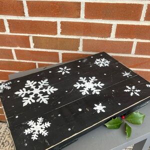 Distressed Wooden Snowflake Riser Black & White Rustic Display Stand Handmade